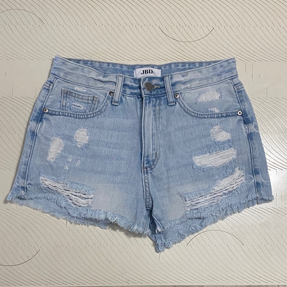 Light Blue Distressed Denim Shorts